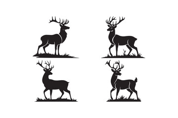 Deer silhouettes standing in grass against white background