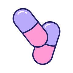 iconic tattoo style image of a pills in bright neon color