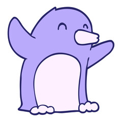 cartoon excited penguin in bright neon color