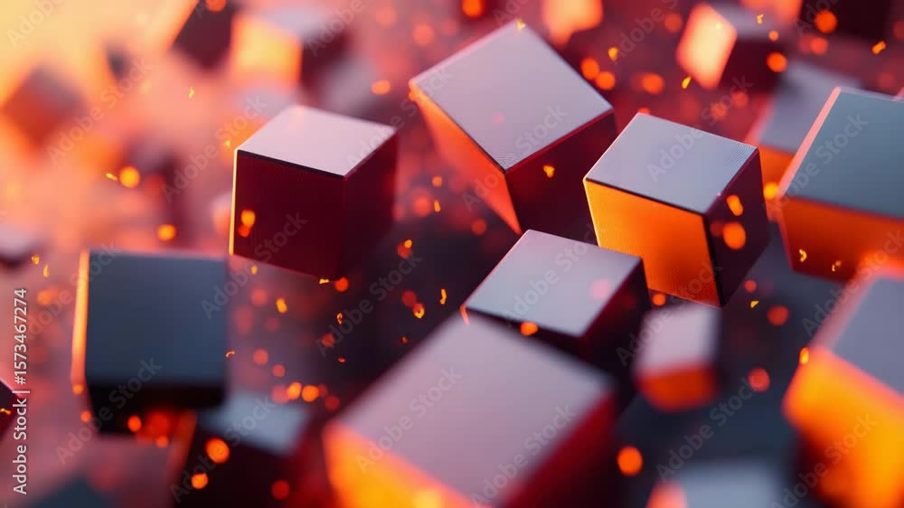 Poster colorful floating cubes suspended in the air creating a dynamic and abstract visual composition