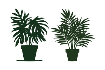Two potted houseplants silhouetted against a white background