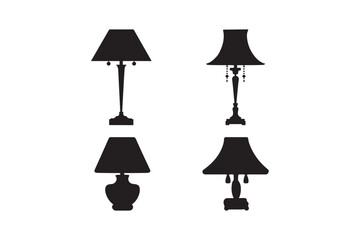 Collection of four black silhouette table lamps on a white background