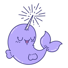 illustration of a traditional tattoo style happy narwhal in bright neon color © lineartestpilot