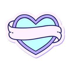 sticker of tattoo in traditional style of a heart and banner in bright neon color