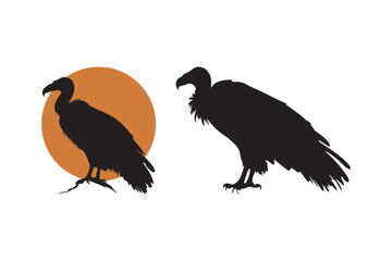 Silhouette of two vultures one with a sun behind it