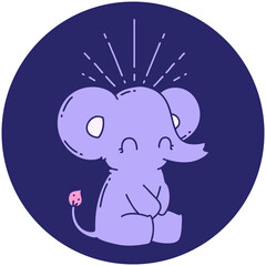 icon of a tattoo style cute elephant in bright neon color