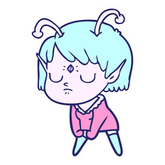 cartoon alien girl in bright neon color