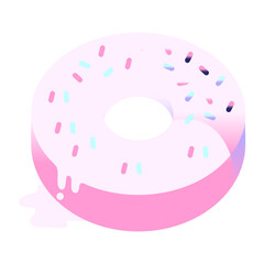 Flat colour illustration of a tasty iced donut in bright neon color