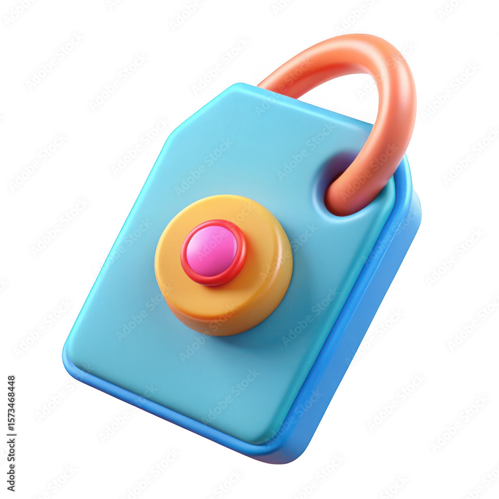 Poster Stylized 3d tag icon with orange loop and colorful button isolated on transparent background