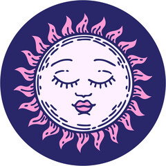 iconic tattoo style image of a sun in bright neon color