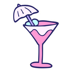 cartoon doodle martini drink in bright neon color