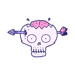 cartoon skull with arrow through brain in bright neon color