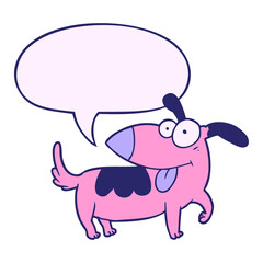 cartoon happy dog with speech bubble in bright neon color