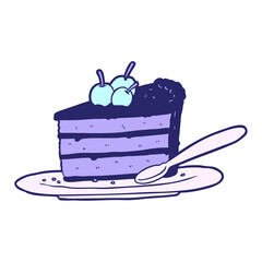 cartoon expensive slice of chocolate cake in bright neon color
