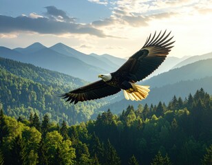 Majestic eagle soaring over mountains
