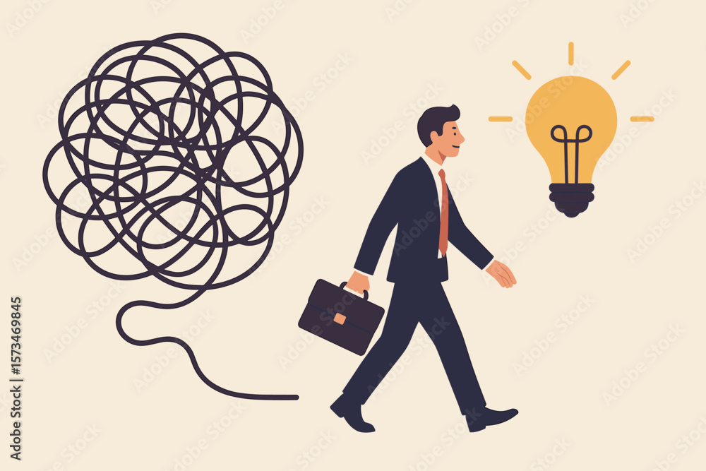 Poster simplify idea to find solution. thinking process or creativity to solve problem. discover easy way t