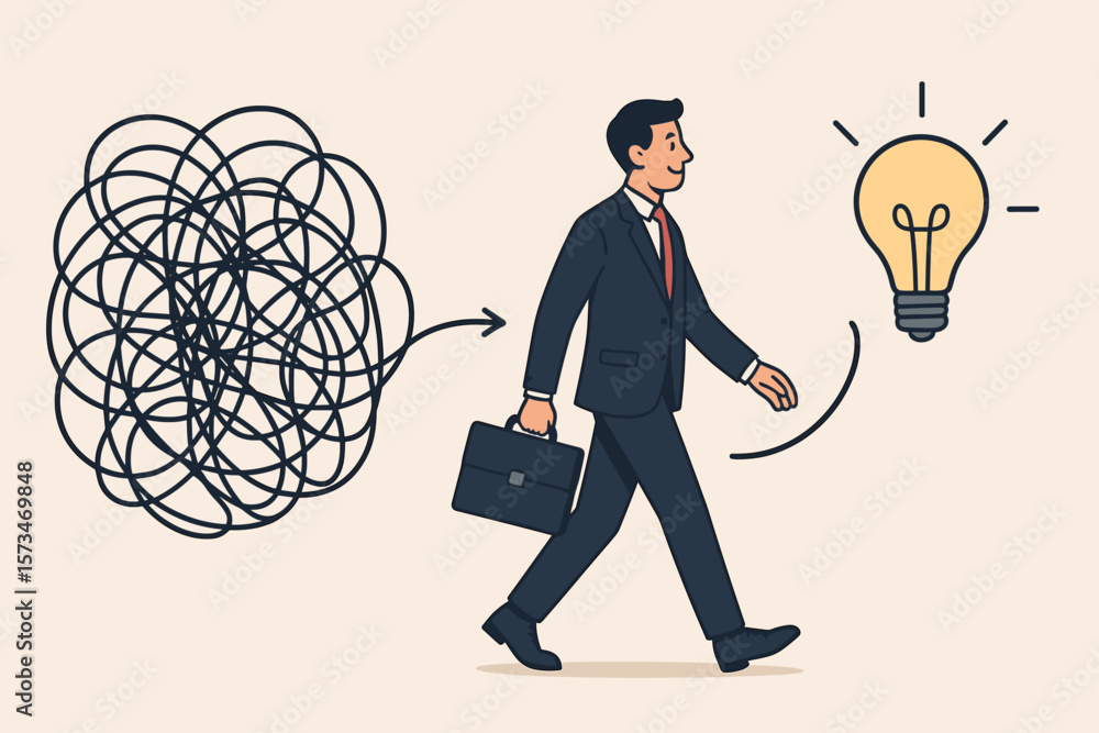 Poster simplify idea to find solution. creative thinking process for problem solving. discover easy way to 