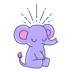 illustration of a traditional tattoo style cute elephant in bright neon color