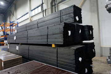 Metal profiled parts in pack at warehouse