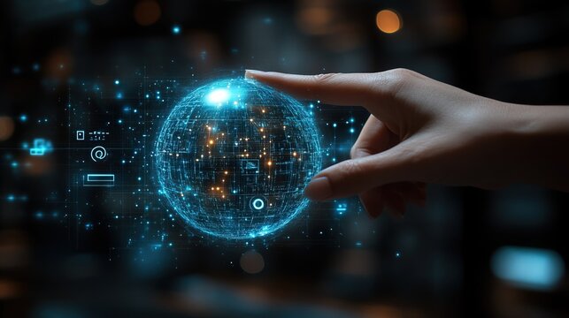 Global Network Interaction Digital Sphere Accessed Via Fingertip