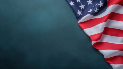 Waving American flag draped on a textured surface in a deep color