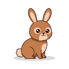 Obraz premium Cute cartoon brown rabbit with big ears and adorable expression – stock vector in colorful flat style