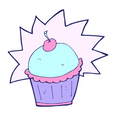 cartoon cupcake in bright neon color