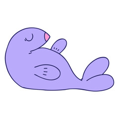 hand drawn quirky cartoon seal in bright neon color