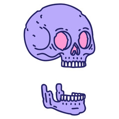 iconic tattoo style image of a skull in bright neon color