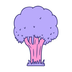 hand drawn cartoon doodle of a summer tree in bright neon color