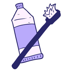 cartoon toothpaste and toothbrush in bright neon color