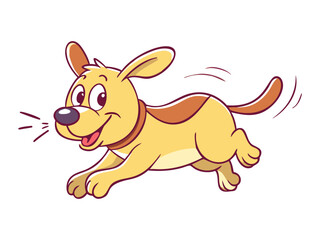 Playful retro cartoon dog with floppy ears running happily and showing exaggerated expressions