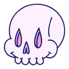 cartoon of a spooky skull in bright neon color