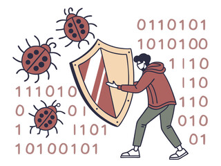 Binary numbers scanned for bugs using digital firewall in clean software coding interface