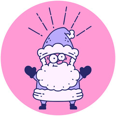 icon of a tattoo style santa claus christmas character in bright neon color