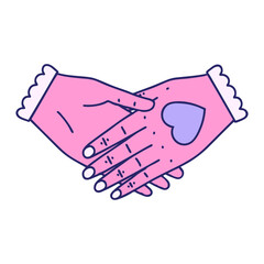 iconic tattoo style image of a pair of hands in bright neon color