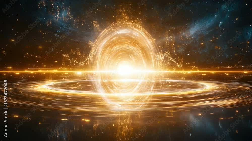Poster mystical vortex of light emerging from water with circular object creating a dreamlike effect
