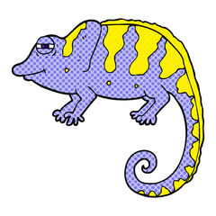 freehand drawn cartoon chameleon in bright neon color