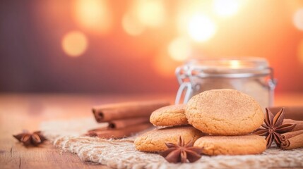 Delicious homemade cookies with spices and warm ambiance at sunset