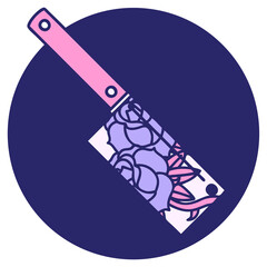 iconic tattoo style image of a cleaver and flowers in bright neon color