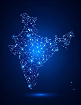 blue wireframe dots India map