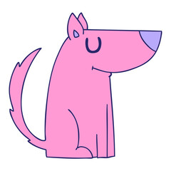 hand drawn quirky cartoon dog in bright neon color