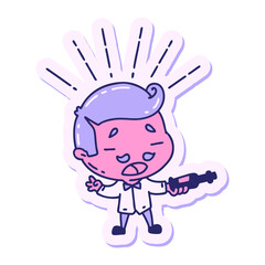 sticker of a tattoo style man serving wine in bright neon color