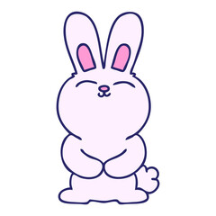 hand drawn quirky cartoon rabbit in bright neon color