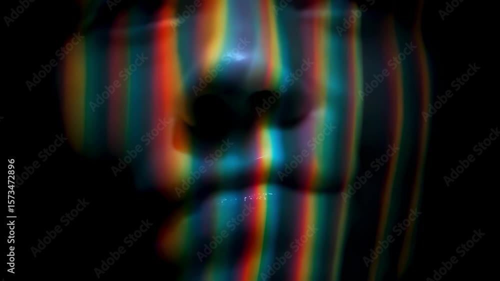 Aufkleber an abstract portrayal of a facial silhouette where brilliant vertical light bands cascade vertically