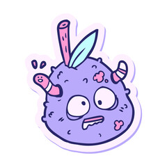 sticker of a cartoon old pear in bright neon color