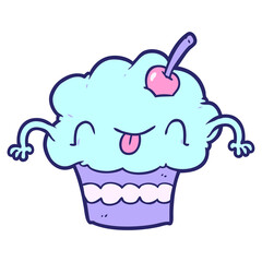 funny cartoon cupcake in bright neon color