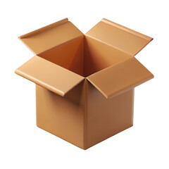 Open cardboard box with flaps folded back isolated on transparent background