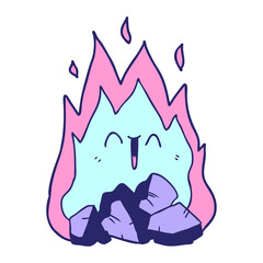 cartoon blazing coal fire in bright neon color