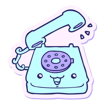 Naklejki sticker of a cute cartoon telephone in bright neon color